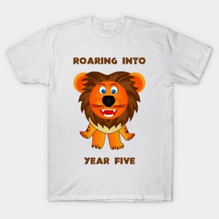 Roaring Into Year Five (Cartoon Lion) T-Shirt